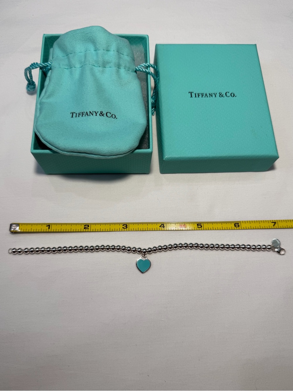 Tiffany & Co Sterling Silver Blue Enamel Heart Tag Bracelet Sterling Silver - Picture 6 of 7
